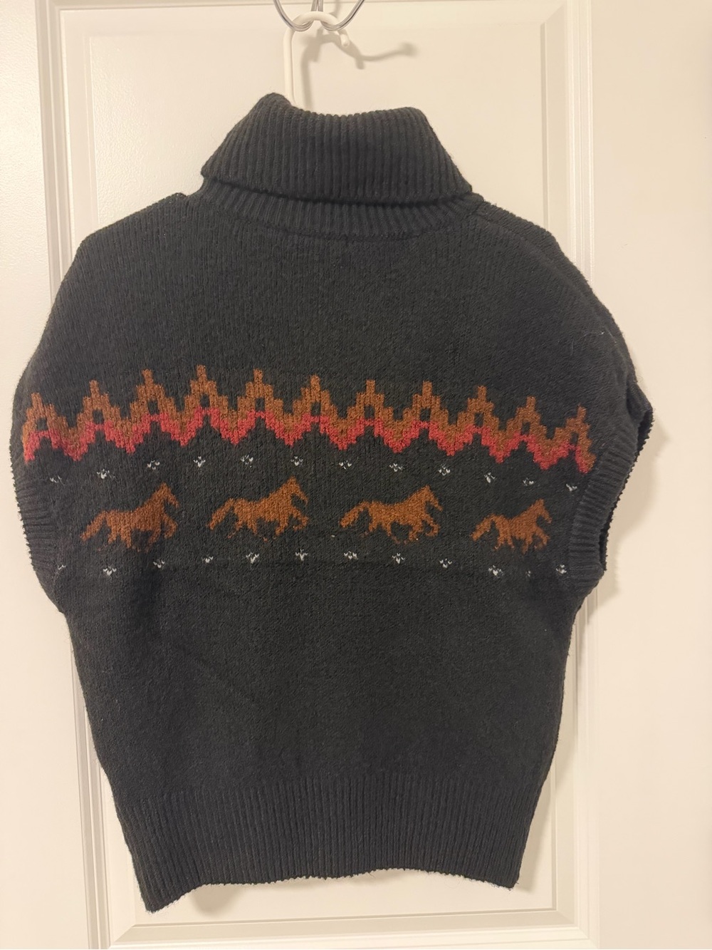 7 For All Mankind Women's Black Horse Fair Isle Mock Neck Knit Sweater Vest L - Picture 10 of 11